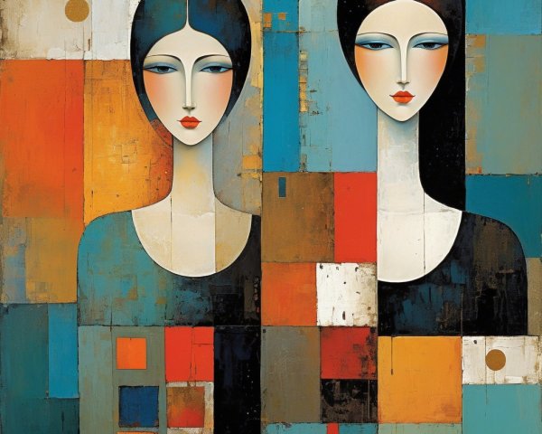 Stylized Female Figures Against Abstract Background