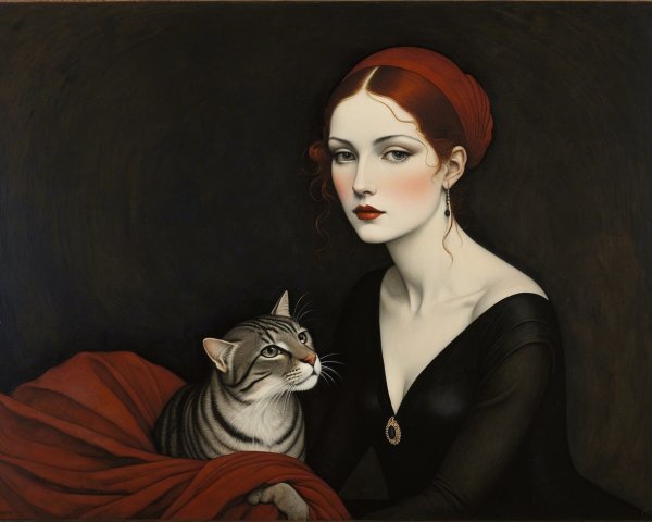 Digital Painting of Woman with Cat and Vibrant Makeup
