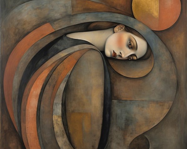 Stylized Woman in Earthy Tones and Geometric Shapes