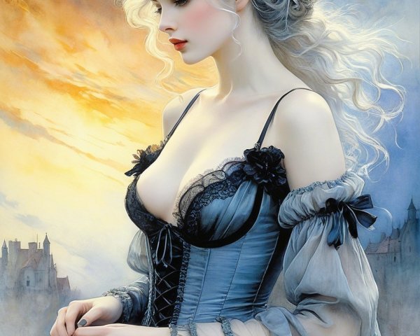 Detailed Portrait of a Fair-Skinned Woman in Corset