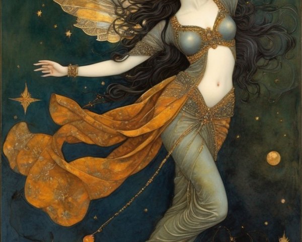 Fairy Dancing in a Starlit Background with Wings