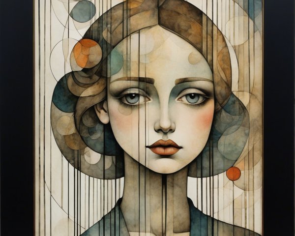 Stylized portrait of a woman with geometric background