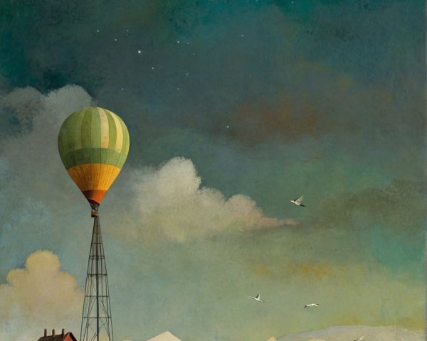 Colorful Hot Air Balloon Over Serene Landscape