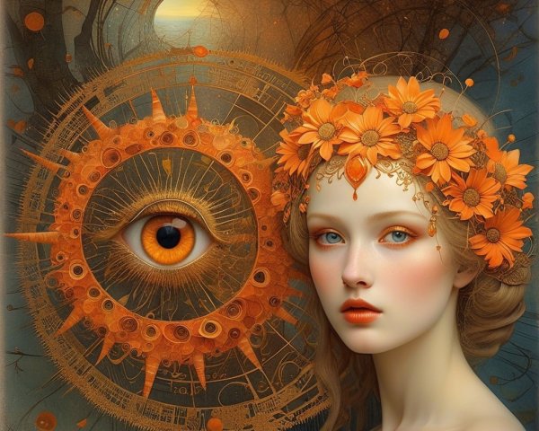 Serene Portrait of a Woman with Floral Crown