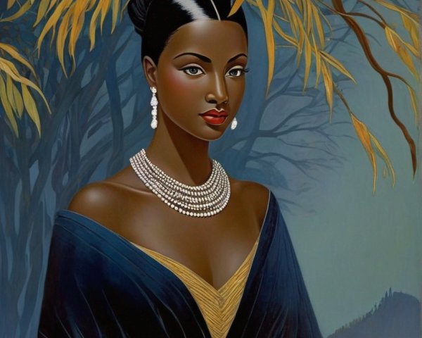 Portrait of a Woman in Elegant Dress with Pearl Jewelry