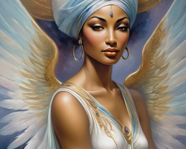 Illustration of a Woman with Angel Wings and Gem