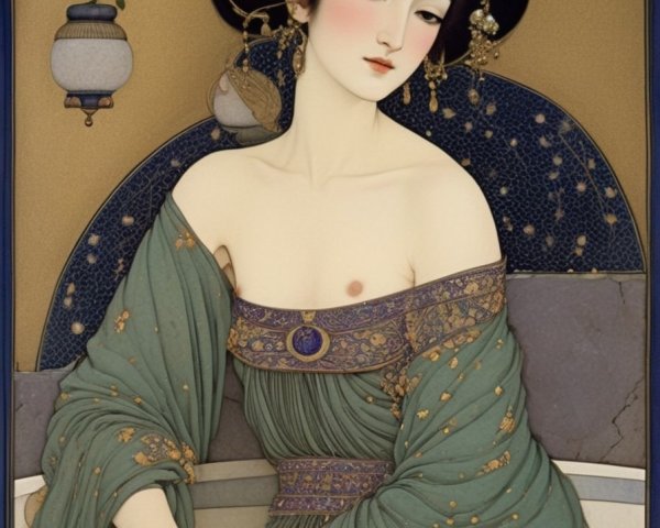 Serene Woman in Traditional Attire with Lantern Decor
