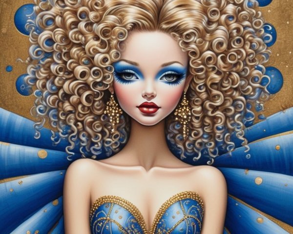 Female with Curly Blonde Hair in Fantasy Dress