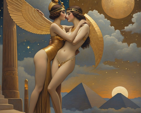 Elegant Figures in Egyptian-Inspired Artwork