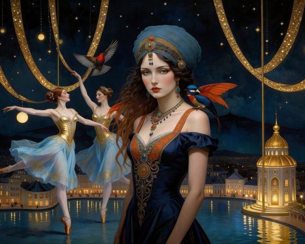 Hyperrealistic painting of a woman with intricate attire