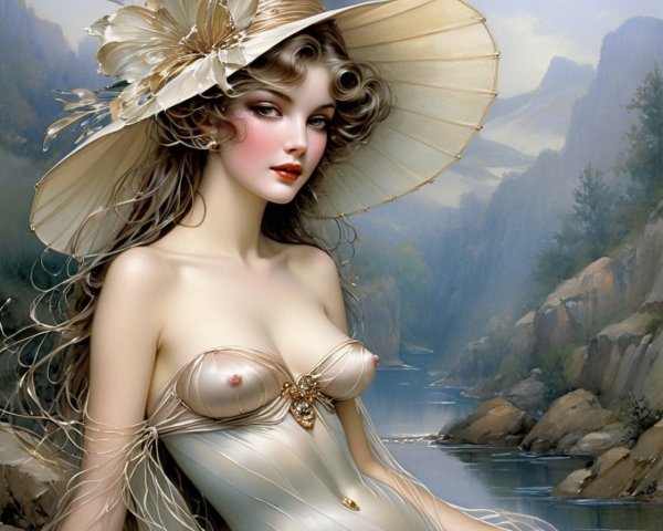 Digital Artwork of Fantasy Woman in Scenic Landscape