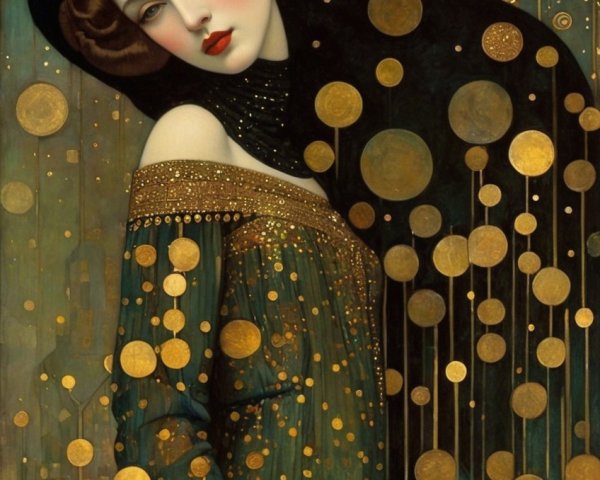 Elegant woman in detailed gown with vintage waves