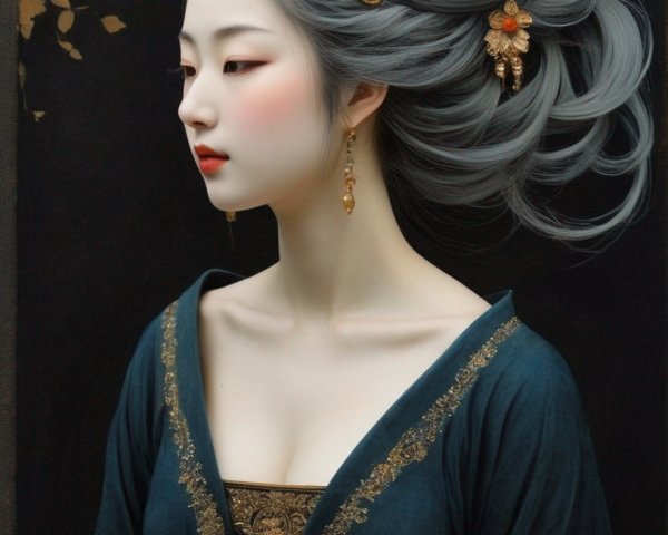 Elegant Portrait of Woman with Gray Hair and Crown