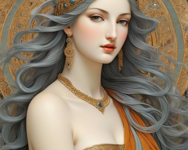 Elegant Woman with Silver Hair in Starry Background