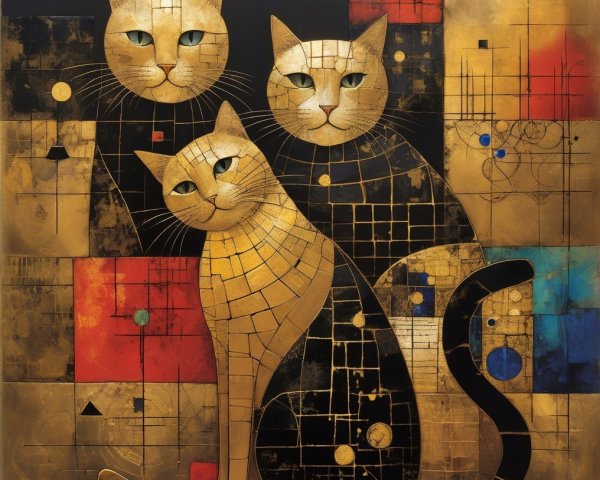 Stylized Cats with Geometric Patterns and Colors