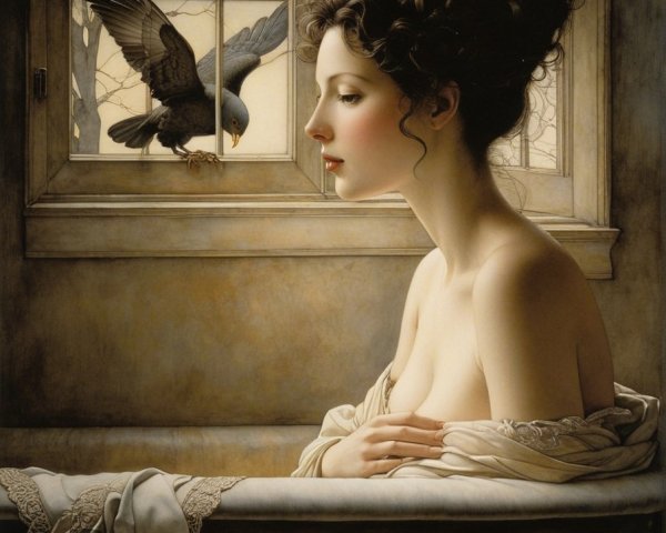 Serene Scene of a Woman Gazing Out a Window
