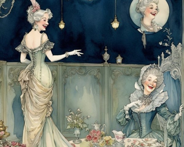Vintage Fashion of Two Elegantly Dressed Women