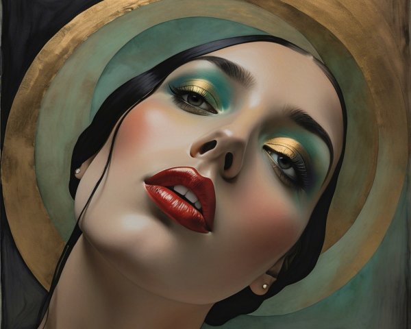 Dramatic Portrait of Woman with Teal and Gold Makeup