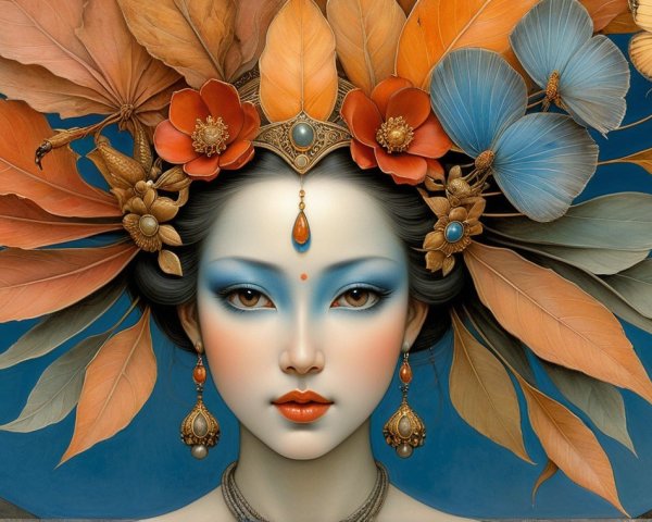 Portrait of a woman with autumn leaf headdress