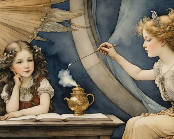 Young Women in Dreamlike Magical Setting Illustration