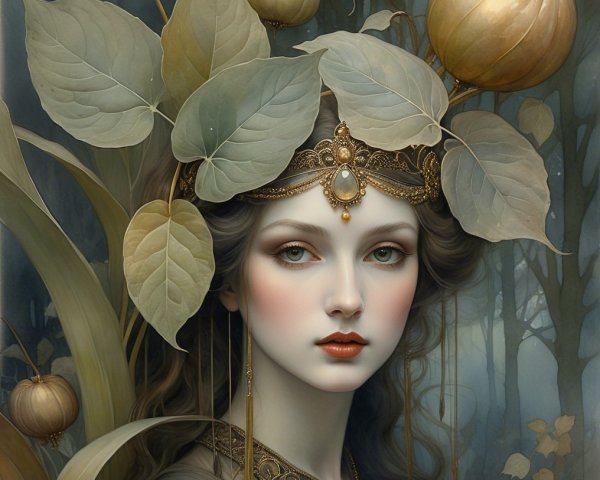 Serene Woman in Earthy Tones with Golden Accessories