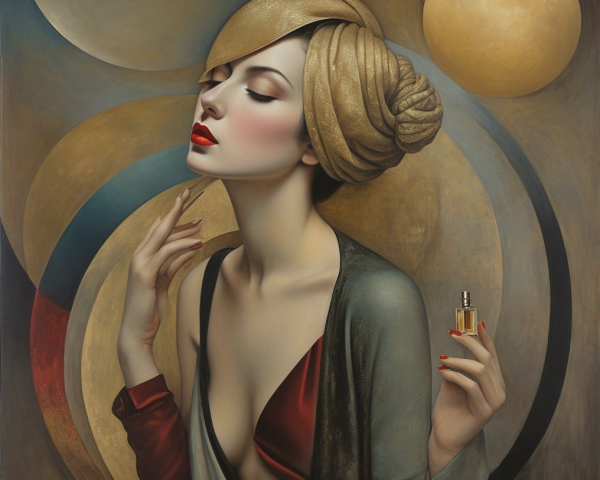 Elegant Woman in Golden Turban and Red Garment