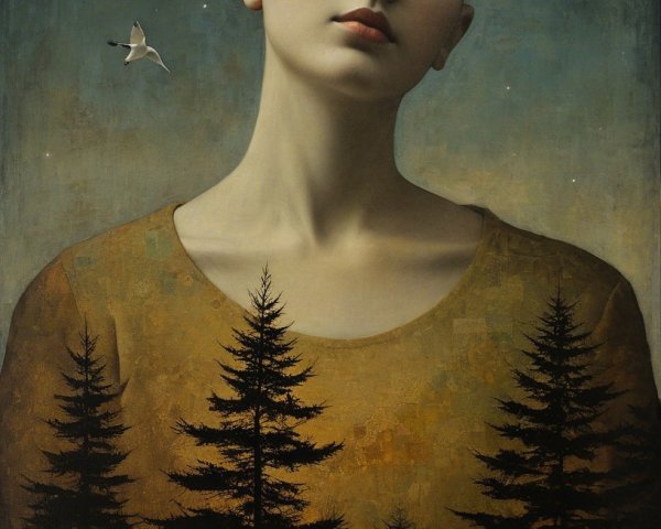 Serene Portrait of a Bald Woman in Twilight Setting