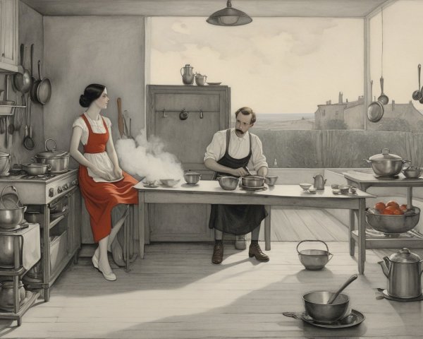 Domestic Kitchen Scene with Cooking and Natural Light