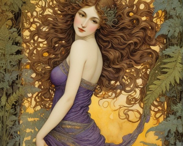 Woman in Purple Dress Surrounded by Golden Foliage