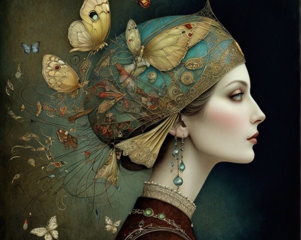 Ornate Headdress with Butterflies and Floral Design