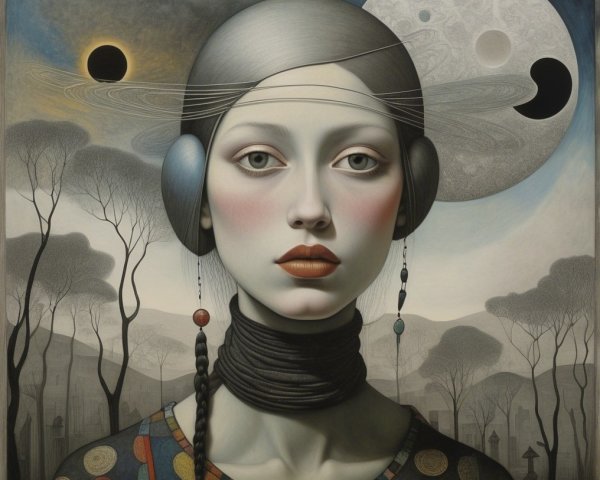 Surreal Portrait of a Woman in a Celestial Landscape
