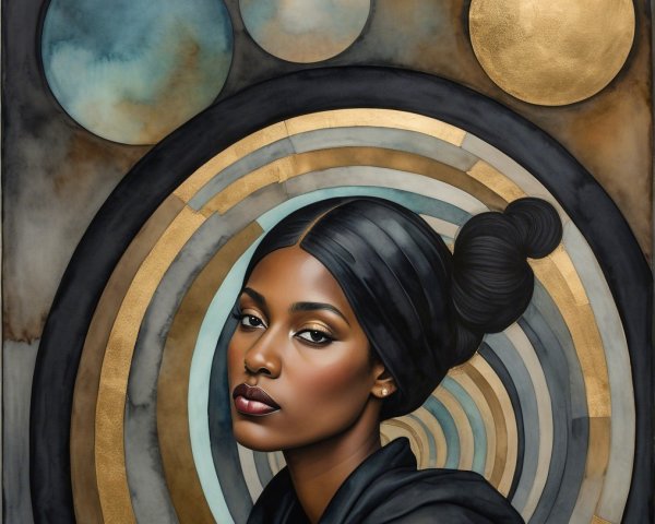Portrait of a Woman with Concentric Circles in Colors