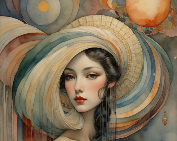 Ethereal Female Figure with Celestial Elements