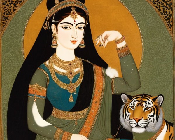 Regal Figure in Traditional Attire with Majestic Tiger