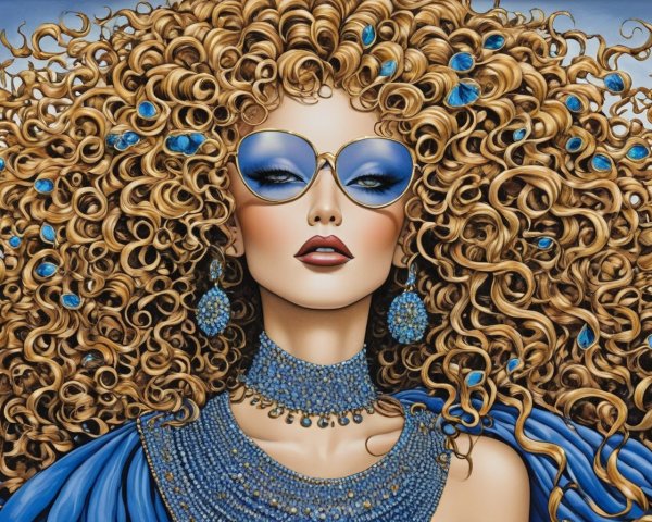 Stylized Illustration of a Woman with Curly Blonde Hair