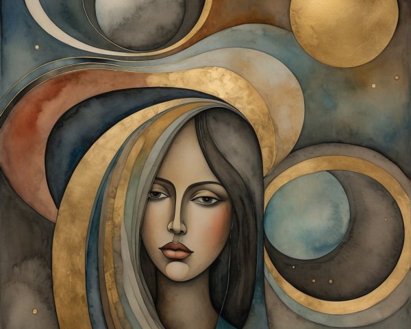 Stylized portrait of a woman with abstract elements