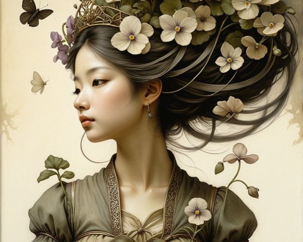 Portrait of a Young Woman with Floral Elegance