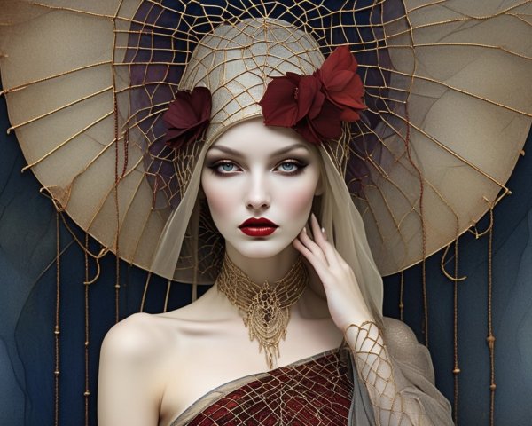 Woman with Decorative Headpiece and Striking Gaze