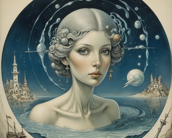 Surreal Portrait of a Young Woman with Cosmic Elements