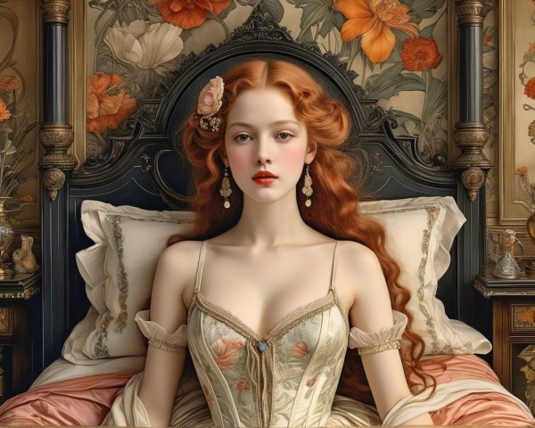 Elegant Young Woman in Vintage Floral Corset