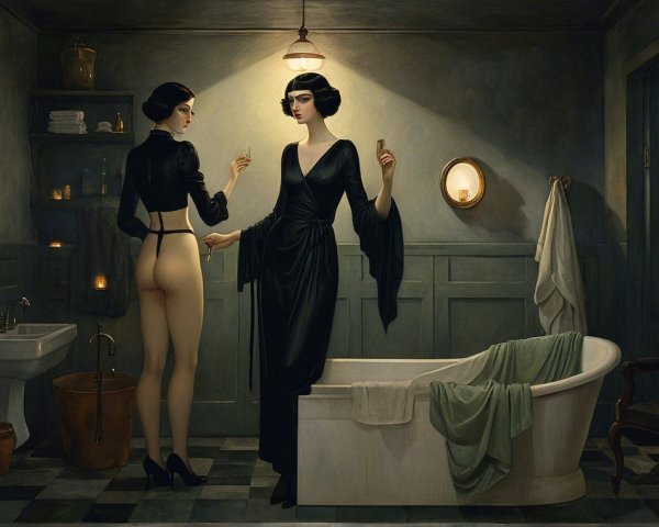 Elegant Interaction in a Vintage Bathroom Setting