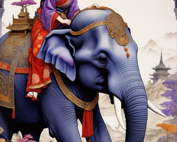 Elegant Woman in Traditional Attire on Decorated Elephant