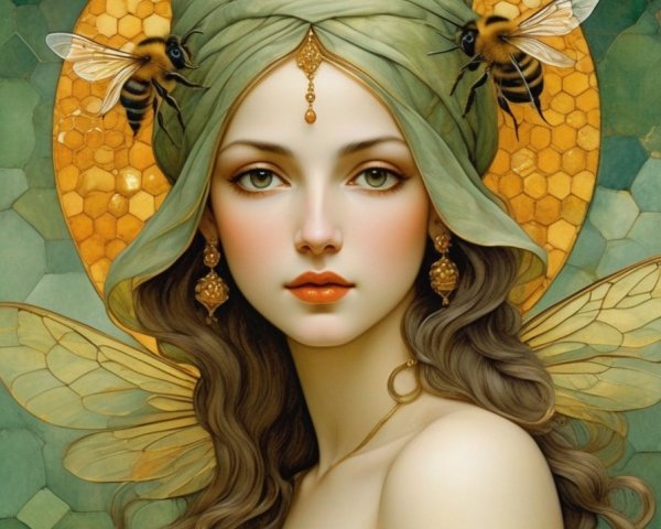 Fantasy Portrait of Woman with Bee-Like Features