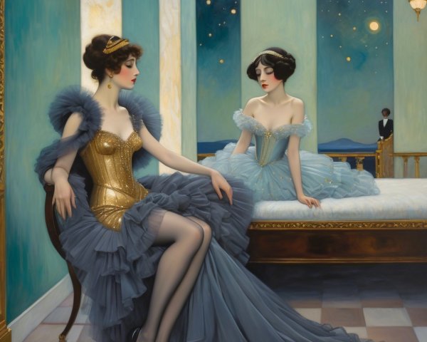 Elegant Women in Luxurious Room with Golden Accents