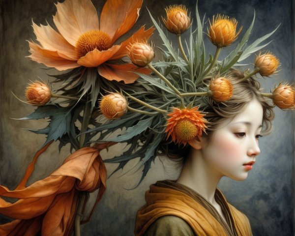 Portrait of a Young Woman with Floral Accents