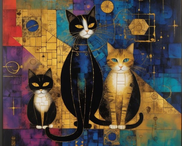 Stylized Cats on Vibrant Abstract Background