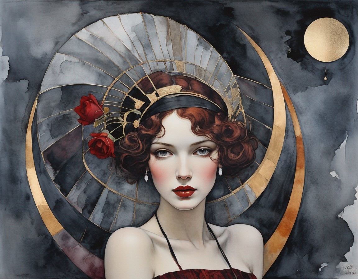 Illustration of a Woman with Halo and Roses in Hair
