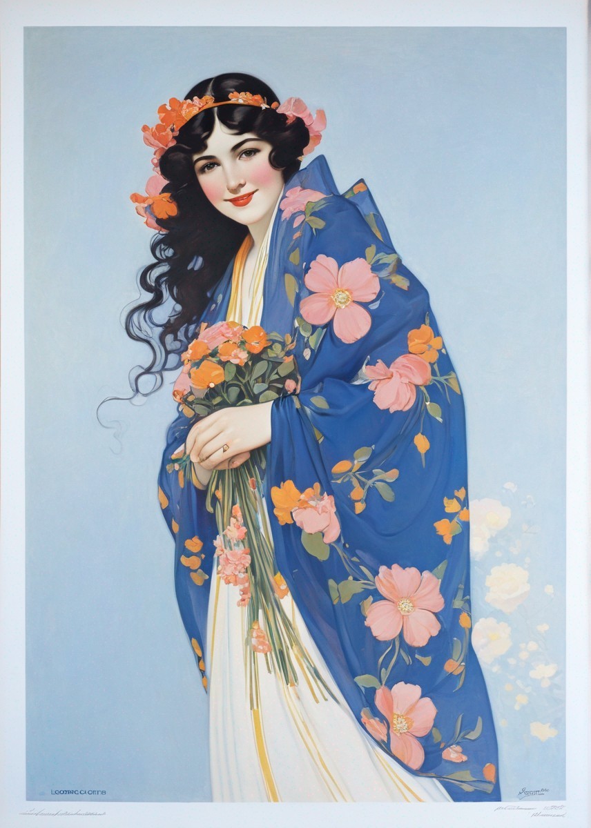 Woman in White Dress with Floral Shawl and Crown