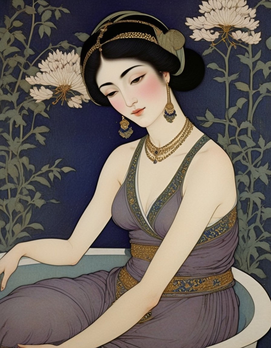 Elegant Woman in Lavender Gown with Floral Background