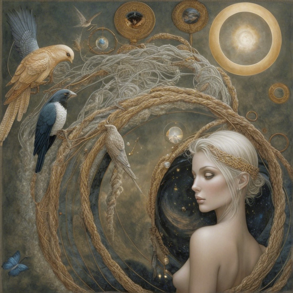 Ethereal Female Figure in Cosmic Dreamscape Setting